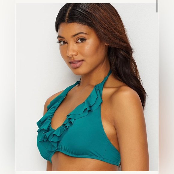 Kenneth Cole Reaction Rufflelicious Teal Bikini Bra Top - Picture 3 of 7
